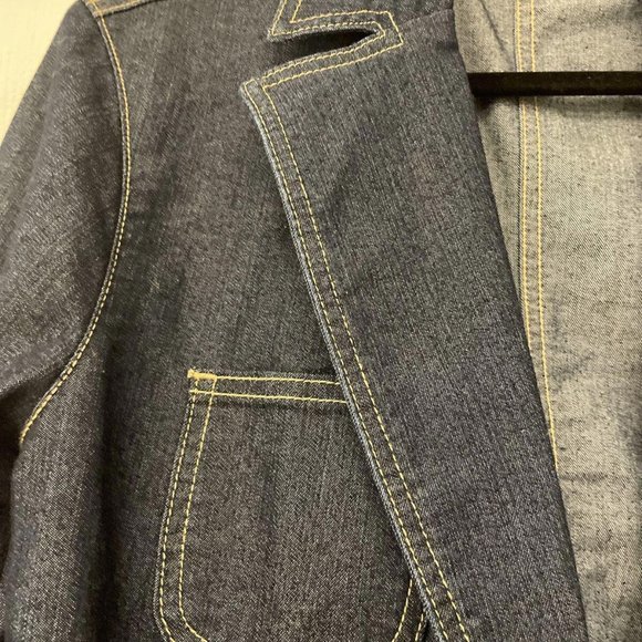 Apostrophe Women's Distressed Button Up Two Pocket Denim Jacket Blazer 10 Work - Picture 3 of 3